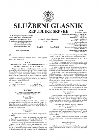 Službeni glasnik 015/2022