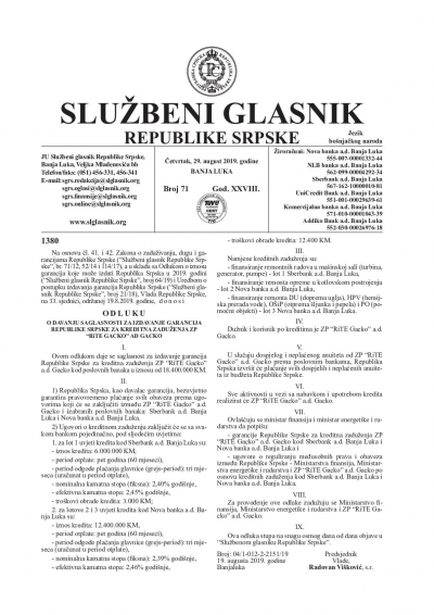 Službeni glasnik 071/2019