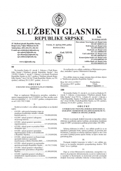 Službeni glasnik 006/2018