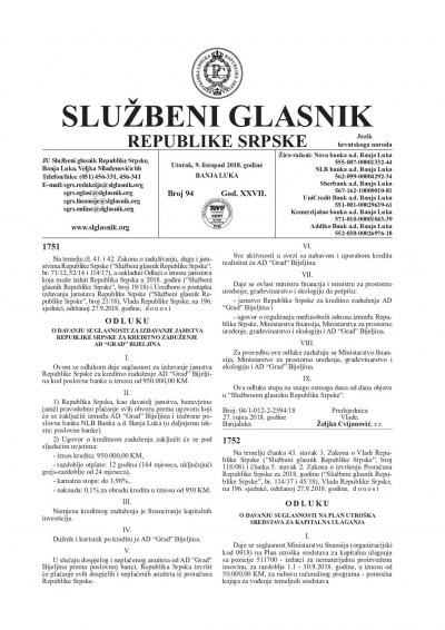 Službeni glasnik 094/2018