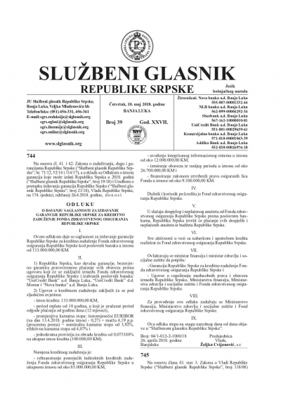 Službeni glasnik 039/2018